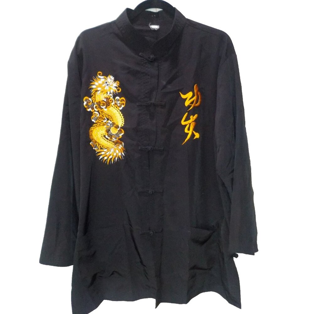 Vtg Black & Gold Mimi Asian Embroidery Dragon Lounge Smoking Jacket Men XXXXL